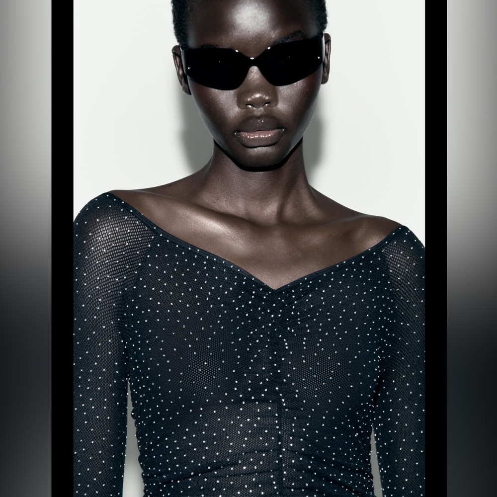 Zara seamless shimmery rhinestones mesh bodysuit - Picture 5 of 11